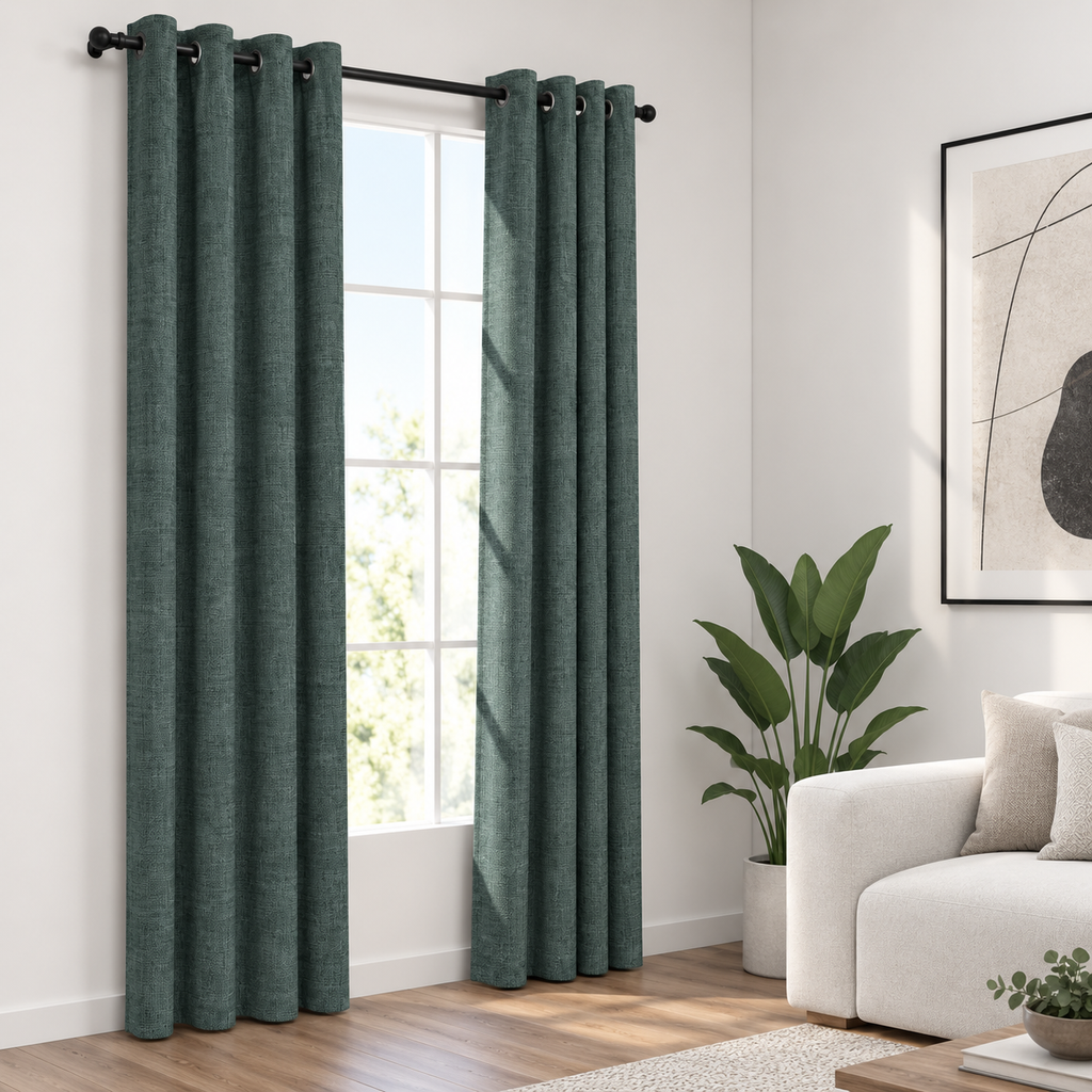 Rideaux occultant aspect lin | Vert