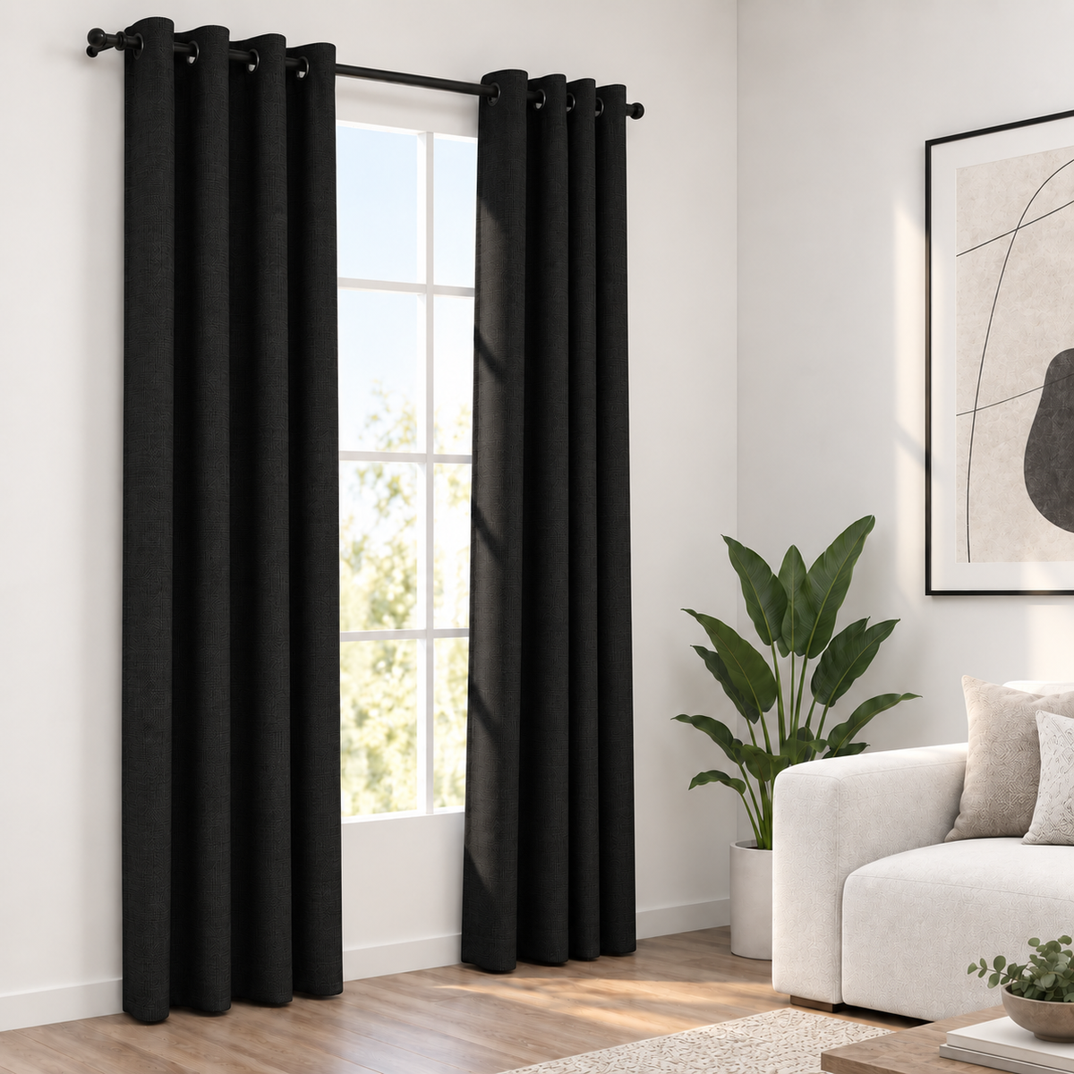 Rideaux occultant aspect lin | Noir
